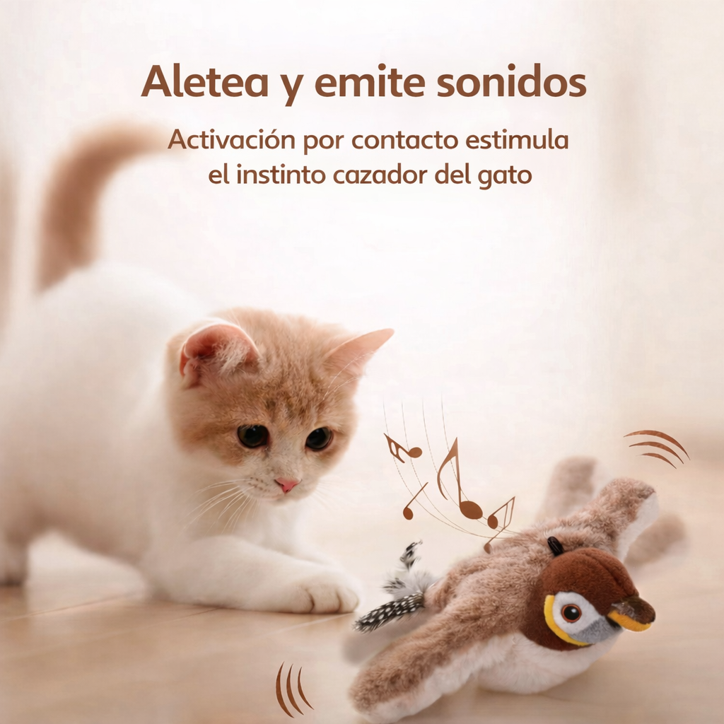 Juguete Interactivo para Gatos – Pájaro con Aleteo, Sonido y Catnip (Recargable)