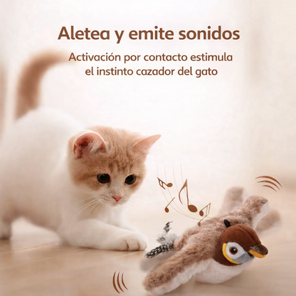 Juguete Interactivo para Gatos – Pájaro con Aleteo, Sonido y Catnip (Recargable)