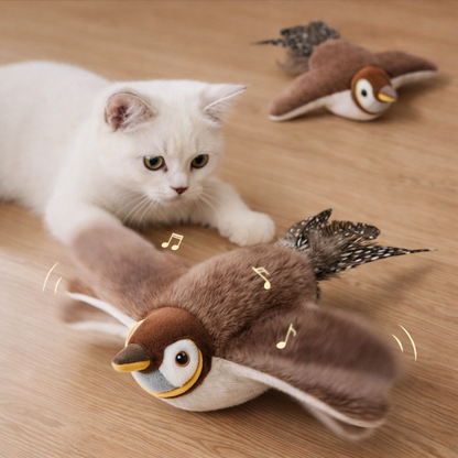 Juguete Interactivo para Gatos – Pájaro con Aleteo, Sonido y Catnip (Recargable)