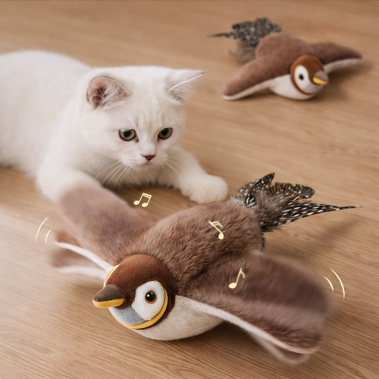 Juguete Interactivo para Gatos – Pájaro con Aleteo, Sonido y Catnip (Recargable)
